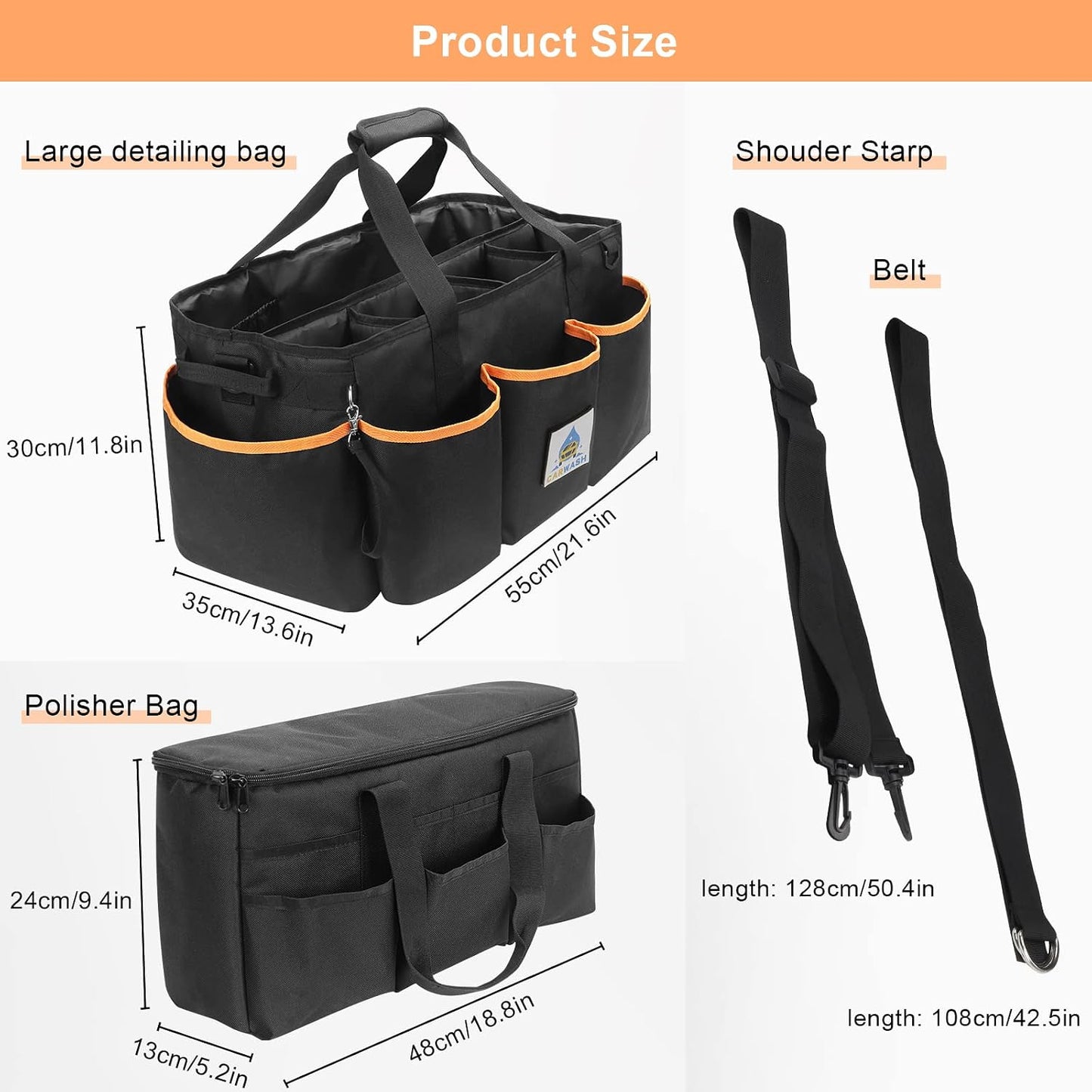 WDG Detailing Bag Cleaning Caddy Organizer with Handle & Polisher Tote Bag Wearable Cleaning Caddy Car Care Storage/Carry Tote for Car Care Supplies Organizer -Small