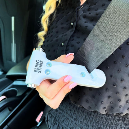BLINGSTING Safety Hammer - Emergency Automotive Escape Tool with Window Breaker, Seat Belt Cutter & Adjustable Car Visor Strap - Tempered Glass Breaker - Steel Blade - Rose Gold (1 Count)