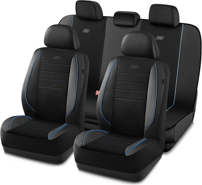 Skechers Air-Cooled Memory Foam Seat Covers,Mesh Thick Car Seat Covers,Piping Leather Car Seat Covers Front Seats,Airbag Compatible,Automotive Comfort Universal FitMost Cars,Vans,Truck,SUV,Black