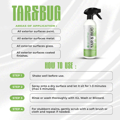 IGL Coatings Tar & Bug – 500ml Bio-Ester Formula, Fast 30-Second Tar & Debris Removal, Biodegradable, Low VOC, No Naphtha or D-Limonene – Safe on Paint, Metal, Glass & Coated Services