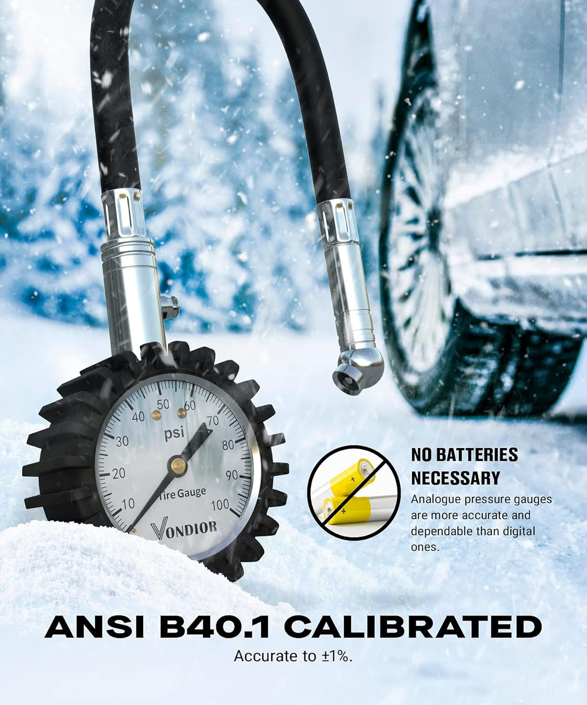 Tire Pressure Gauge - (0-60 PSI) Heavy Duty, Certified ANSI Accurate with Large 2 Inch Easy to Read Glow Dial, Low - High Air Pressure Gauge. Tire Gauge for Car and Trucks Tires by Vondior