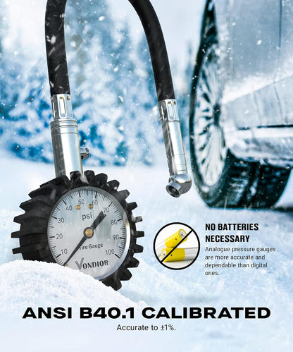 Tire Pressure Gauge - (0-60 PSI) Heavy Duty, Certified ANSI Accurate with Large 2 Inch Easy to Read Glow Dial, Low - High Air Pressure Gauge. Tire Gauge for Car and Trucks Tires by Vondior
