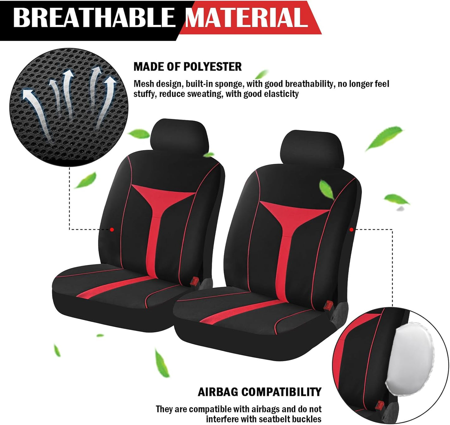 2 Pack Universal Car Seat Cover with Breathable Mesh Backrest,Comfortable Car Seat Protector with Foam Padding and Retaining Buckle,Highly Elastic Car Seat Covers Full Set (Pink)