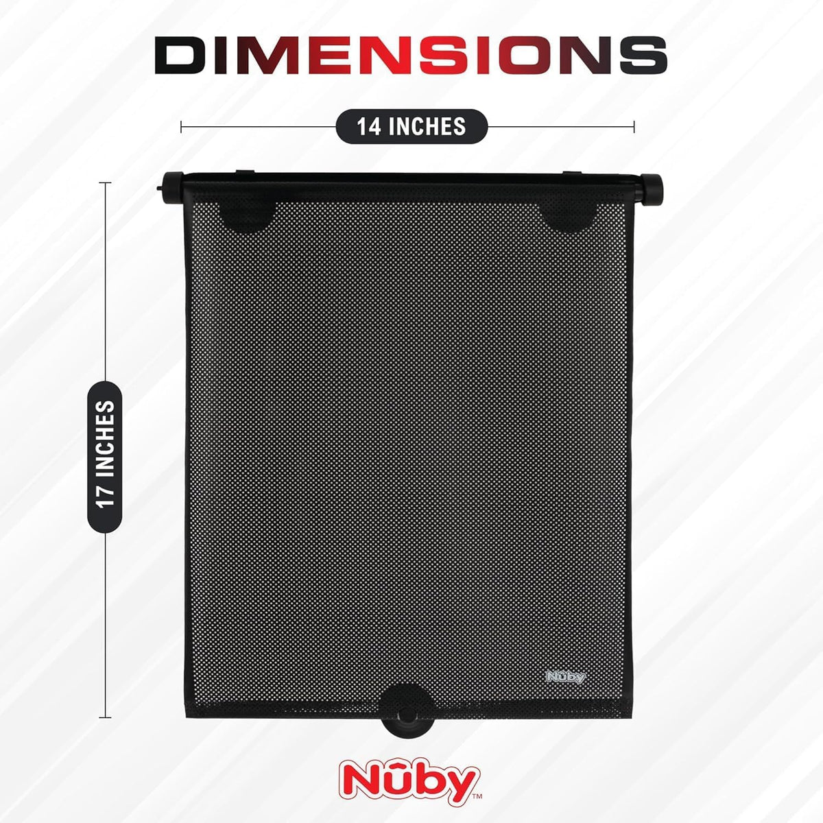 Nuby 14" Roller Vehicle Side Window Sun Protection Shade for Baby | 2 Pack | Pull Down with Suction Cups and Press Button Roll Up | Black
