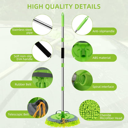 62" Car Wash Brush with Long Handle Chenille Microfiber Car Wash Mop Mitt, Wheel Brush, Windshield Window Squeegee, Car Duster Microfiber Towel, Gloves, for Cleaning Cars, RV, Truck, Boat