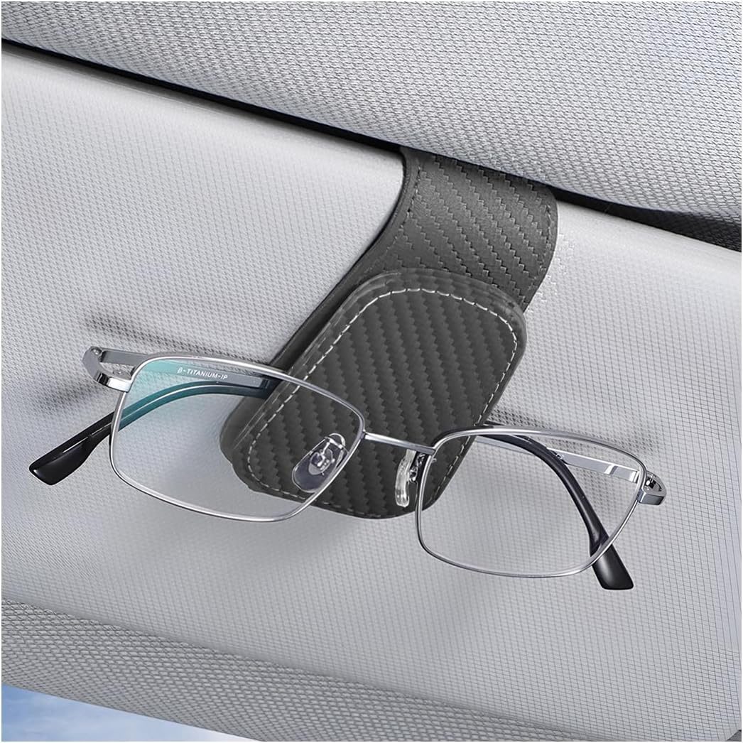AICEL Sunglasses Holders for Car Sun Visor, Leather Eyeglasses Hanger Mounter, Magnetic Glasses Holder and Ticket Card Clip, Auto Interior Accessories Universal for SUV Pickup Truck
