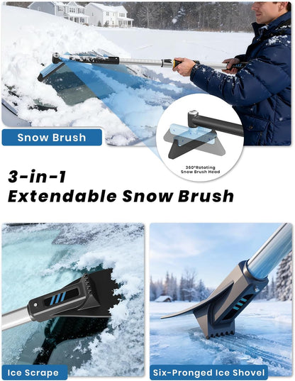 helloleiboo 43.7" Extendable Ice Scrapers for Car Windshield for 12 Adjustable Length Settings with Foam Grip and 360° Pivoting Brush Head Detachable Snow Brush for Truck SUV(Orange)