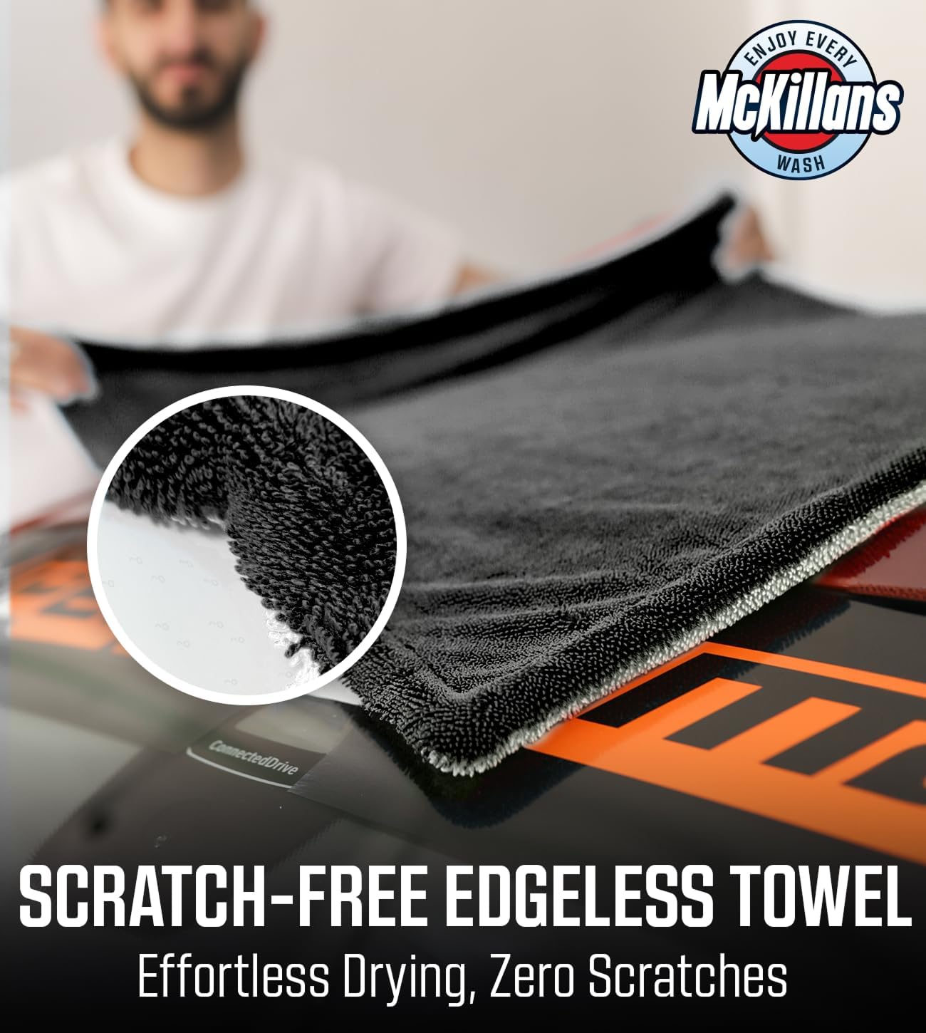 McKillans® Extra Large Dual-Color Car Drying Towel XL - Edgeless & Ultra Soft & Absorbent - 36" x 28" - 1200 GSM Twisted Loop Microfiber Towel for Cars - Drying Towel Car Detailing - Car Wash Towels