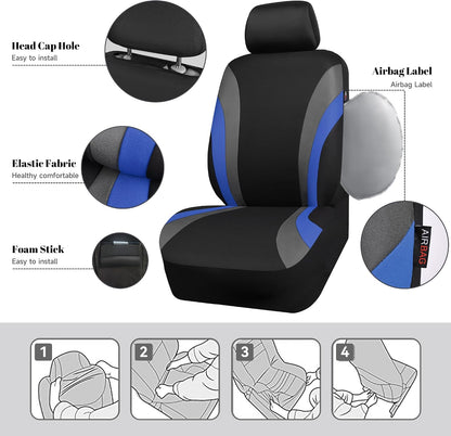 CAR PASS Line Rider Sporty Front Seat Covers,Gray Car Seat Covers Two Front Seats Only, Airbag Compatible,Universal Fit Sedans,Cars,Vans,SUV,Truck(Black and Gray)