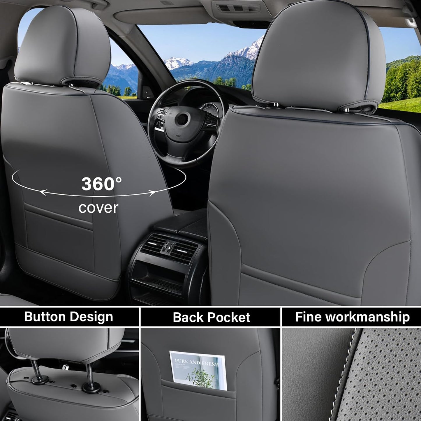 Coverado Seat Covers Full Set, Black Seat Covers for Cars 5 Seats, Car Seat Protector, Waterproof Nappa Leather Car Seat Cushion, Front and Rear Car Seat Cover Fit for Most Sedans SUV Pick-up Truck - Colors A