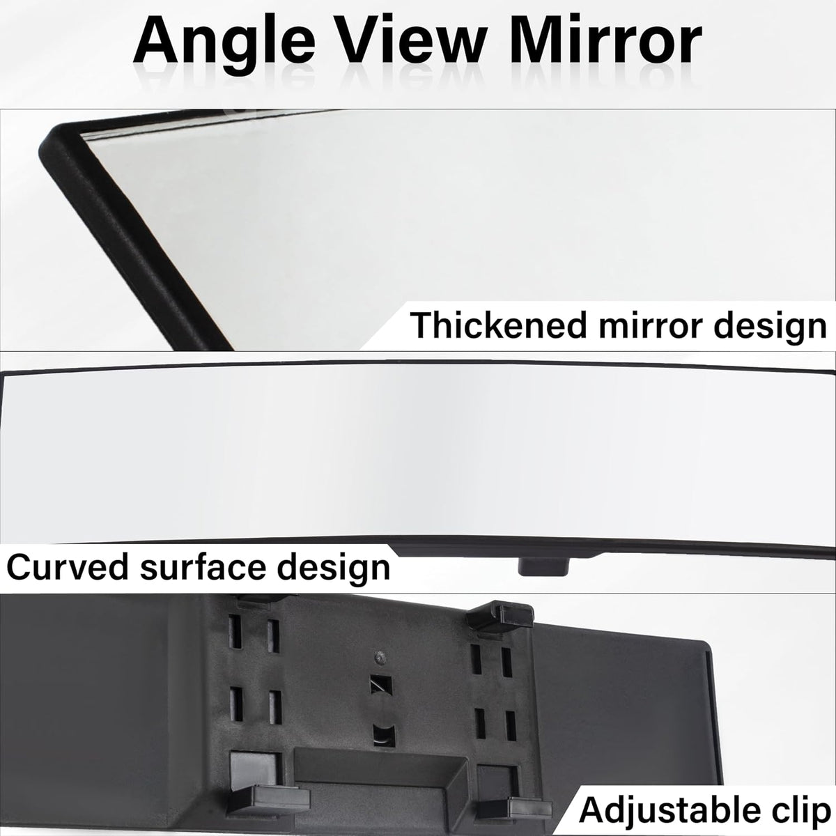 Rear View Mirror, Universal 11.4 Inch Interior Clip On Panoramic Convex Mirrors for Car Accessories, HD Anti Glare Wide Angle and Reduce Blind Spot, Extended Rear View Mirror for Cars, SUVs, Trucks