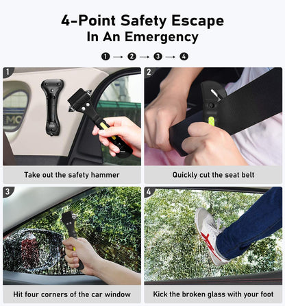 Car Safety Hammer 4 Pack, Car Window Glass Breaker and Seat Belt Cutter Car Emergency Escape Tool with Light Reflective Tape for Family Rescue, Life Saving Survival Kit