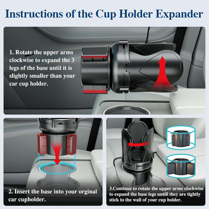 Car Cup Holder Expander, Cup Holder Extender Adapter with Expandable Arm and Adjustable Base, Compatible with Yeti Ramblers, Hydro Flasks, Stanley, Owala Most Coffee Mugs Bottles & Cups (CUP-2pack)