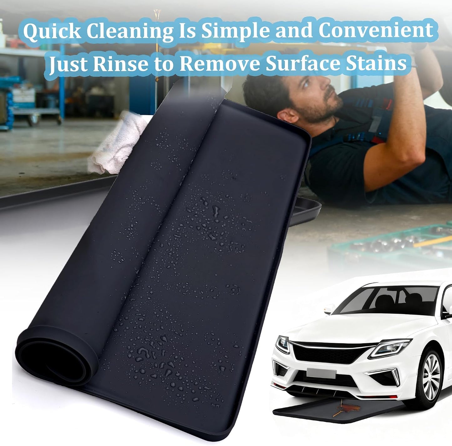 Oil Drip Pan for Under Car, Oil Spill Mat for Garage Floor Waterproof Driveway Outdoor Oil Drip Tray Silicone Oil Drip Pan No Splatter Non-Slip Oil Catch Pan Easy to Clean Reusable