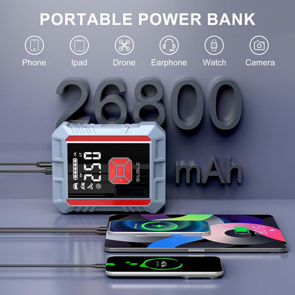 8000A Jump Starter with Air Inflator/Deflator Compressor, 65W Charging Car Battery Jump Starter (All Gas/16L Diesel), 24800mAh 150PSI Battery Jumper Starter Portable, Jump Box Jump Pack with LED Light
