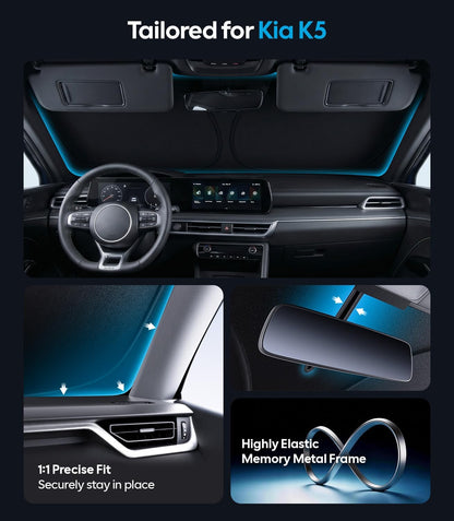 Wigoo Tesla New Model Y Accessories Windshield Sunshade [OEM Design, 100% Sun Blockage] Foldable Heat Insulation Sunshade with Storage Bag, for Model Y 2020~2026 (Juniper), Silver Coating - Colors A