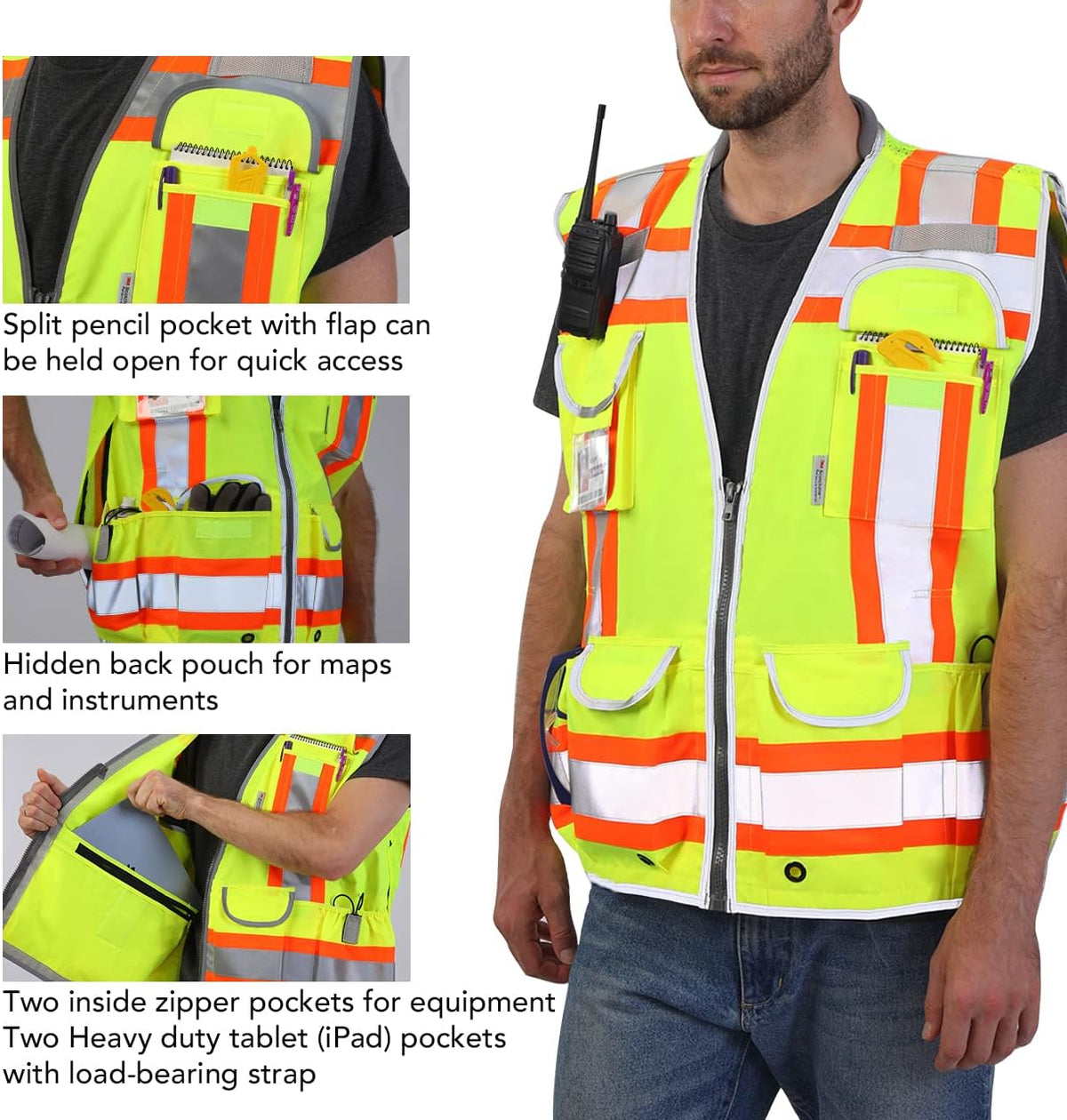 Dib Safety Reflective Mesh Vest ANSI Class 3, High Visibility with Pockets and Zipper, Made with 3M Reflective Tape, Yellow XL