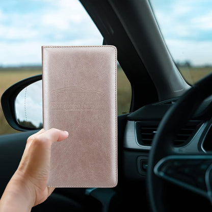 Car Registration and Insurance Holder, Premium Pu Leather Vehicle Glove Box Organizer - for Driver License, Cards & Essential Documents (L-Orange)