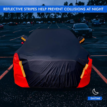 Car Cover Waterproof All Weather for Automobiles, 6 Layers Outdoor Full Exterior Cover Rain Sun UV Snowproof Protection with Zipper Cotton, Mirror Pocket for Sedan (190-195 inch)