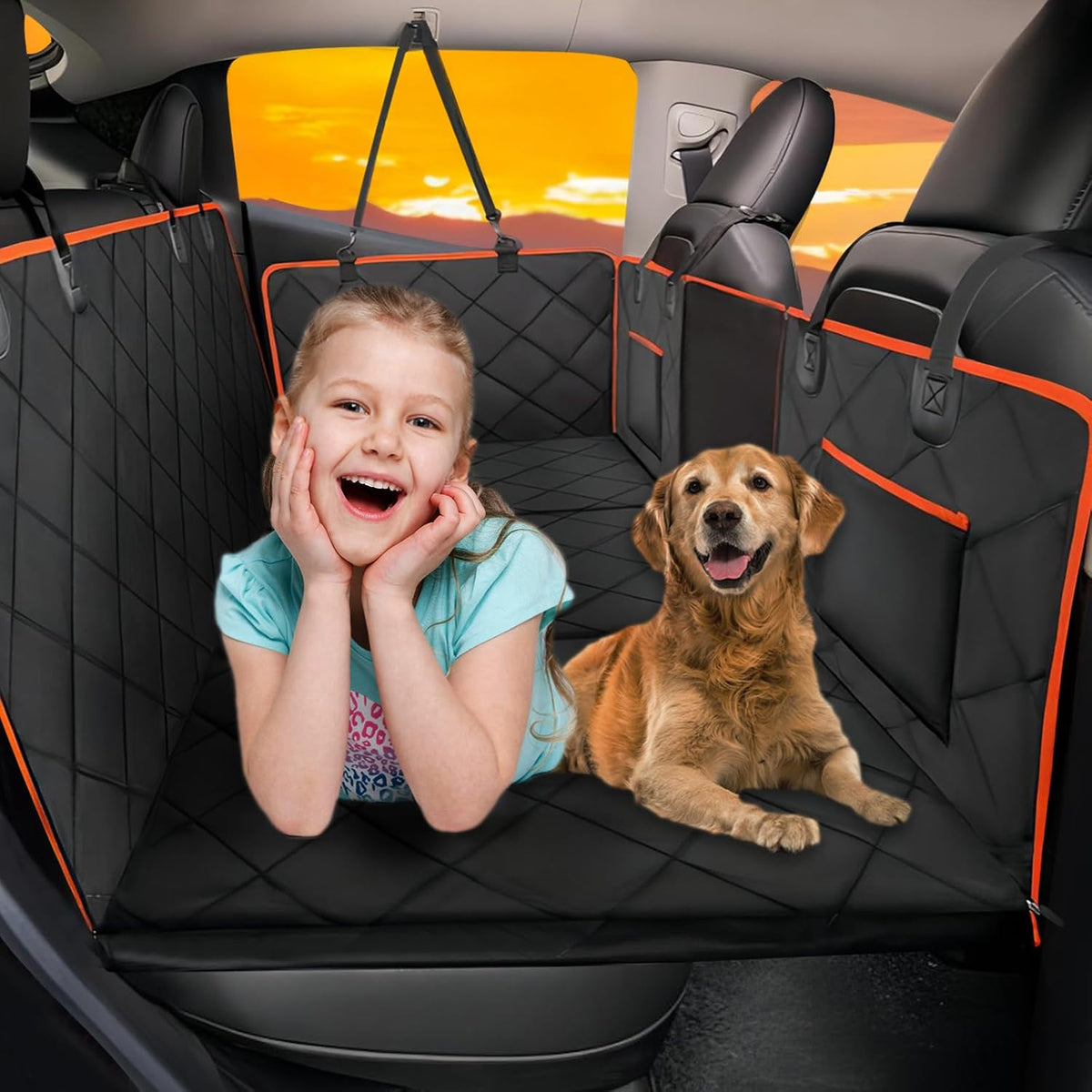 Back Seat Extender for Dogs-Large Space, Dog Car Seat Cover Hard Bottom Holds 420lbs, Sturdy Backseat Extender for Dogs,Upgraded Waterproof Pet Car Bed Dog Hammock for Car, SUV,Truck, Black