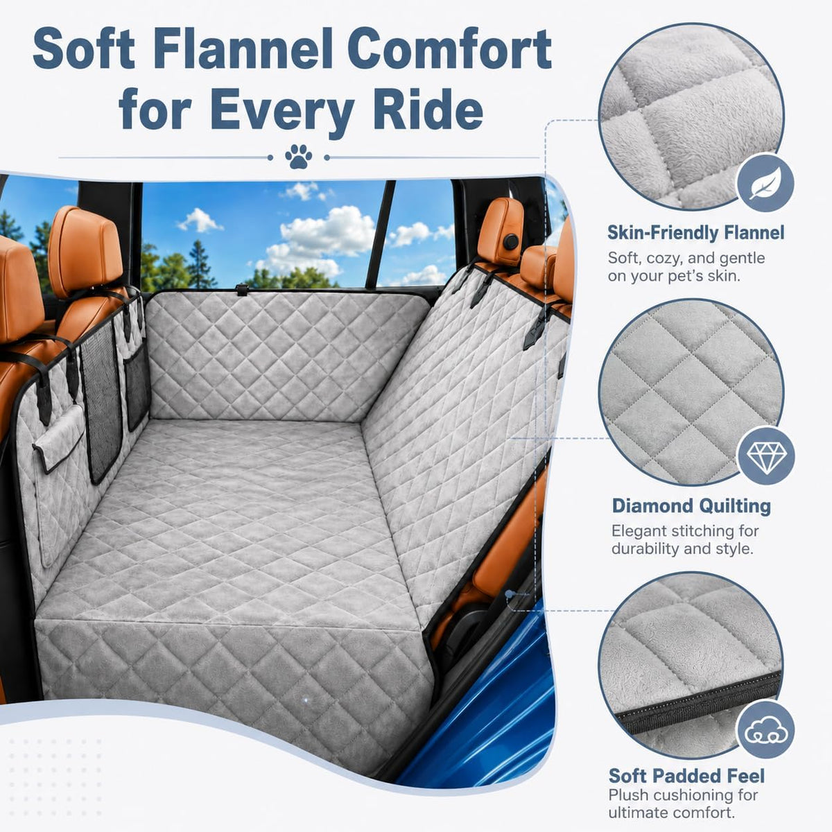 IJVAE Dog Seat Cover for Back Seat, Hard Bottom Back Seat Extender Holds 500 lbs, Waterproof & Nonslip Car Hammock for Large Pets, Comfortable Travel Seat Protector for SUV and Sedan