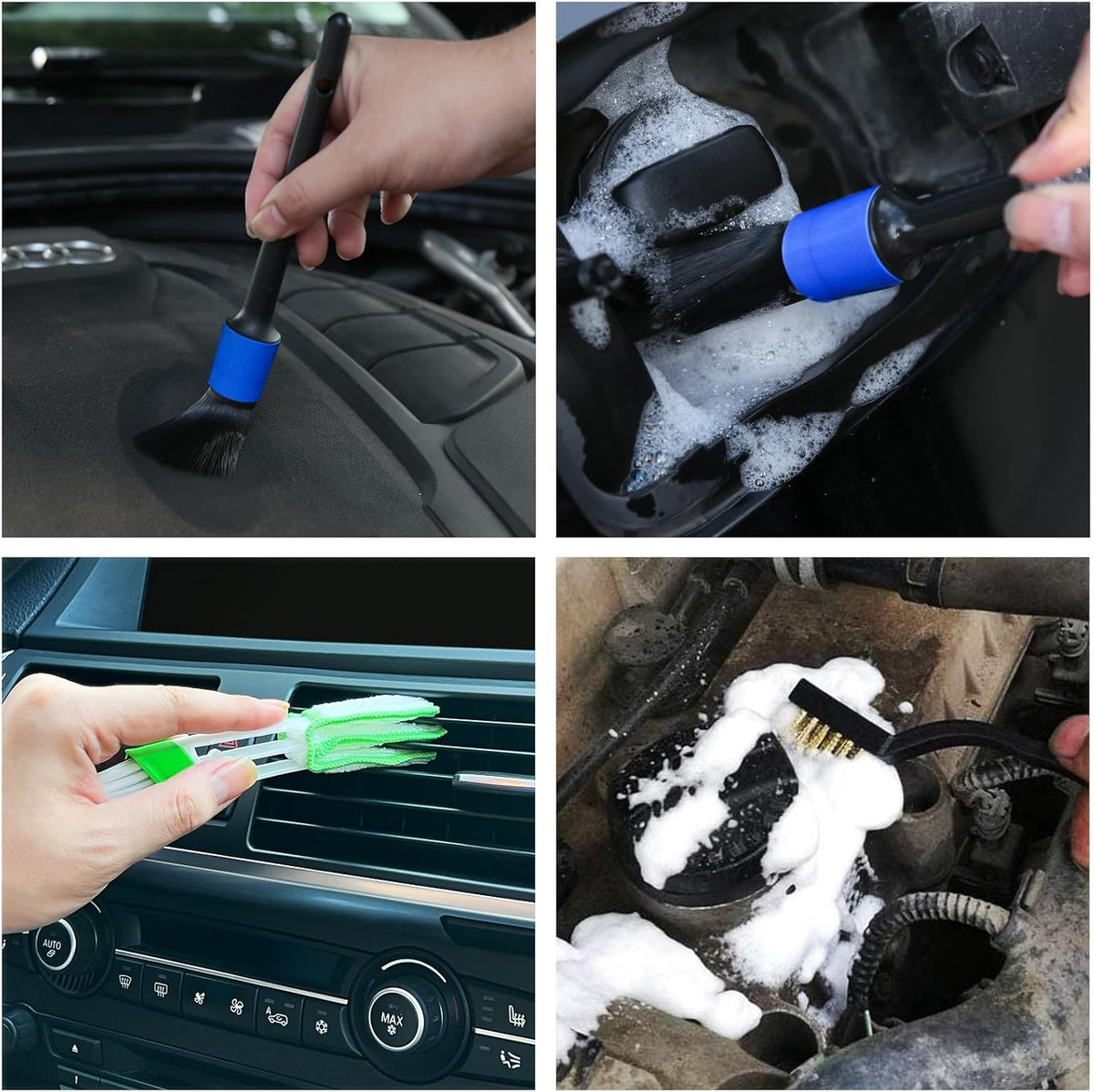 HMPLL 10pcs Auto Car Detailing Brush Set Car Interior Cleaning Kit Includes 5 Boar Hair Detail Brush,3 Wire Brush, 2 Air Vent Brush for Cleaning Car Interior Exterior, Dashboard Engines Leather Wheel