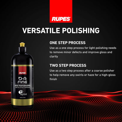 RUPES 9.DAFINE250 Pack of 1 250 ml Yellow D-A Fine High Performance Polishing Compound for Car Detailing & Removing Scratches| Removes Fine Defects | Micro-Abrasive Technology | Removes Swirl Marks