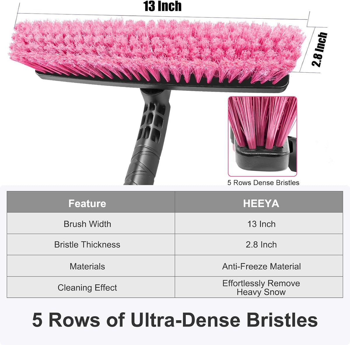 HEEYA 48 Inch Long Snow Brush for SUV, Extendable Ice Scraper and Brush with Foam Grip, 360° Pivoting Snow Car Brush for Truck Auto RV Vehicle Windshield Window - Pink