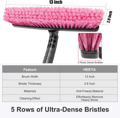 HEEYA 48 Inch Long Snow Brush for SUV, Extendable Ice Scraper and Brush with Foam Grip, 360° Pivoting Snow Car Brush for Truck Auto RV Vehicle Windshield Window - Pink