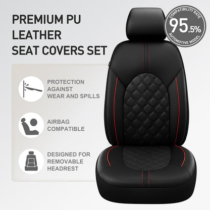 CAROMOP Luxury PU Leather Car Seat Covers Full Set-Waterproof Seat Protectors with Split Bench Seat Covers for Cars-Universal Cars Interior Covers for Sedans, SUVs, Pick-up Trucks(Gray/Gray Line)