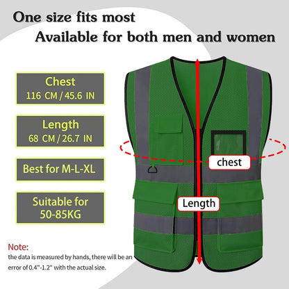 Reflective Mesh Safety Vest, Breathable Hi Vis Vest Construction Work with 5 Pockets and Zipper for Men Women