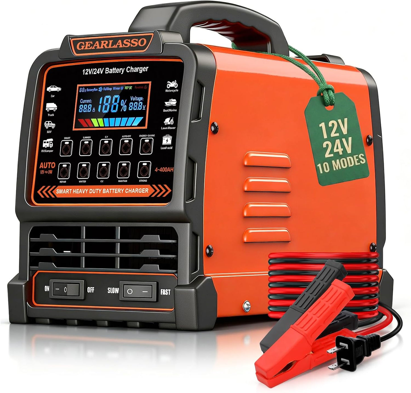 12V 24V Car Battery Charger Heavy Duty, 0-15A Automatic Battery Maintainer with Auto Shutoffs, Repair and Winter Mode, Smart Trickle Charger for Car Truck Motorcycle RV AGM Deep Cycle