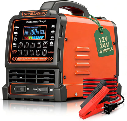 12V 24V Car Battery Charger Heavy Duty, 0-15A Automatic Battery Maintainer with Auto Shutoffs, Repair and Winter Mode, Smart Trickle Charger for Car Truck Motorcycle RV AGM Deep Cycle