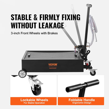 VEVOR Low Profile Oil Drain Pan, 17 Gal Capacity, Rolling Oil Drain Pan with 110V High-Flow Electric Pump, 7.2 ft Hose & T Folding Handle, Leak-proof & Corrosion-resistant, Fit for Trucks, ATVs, Black
