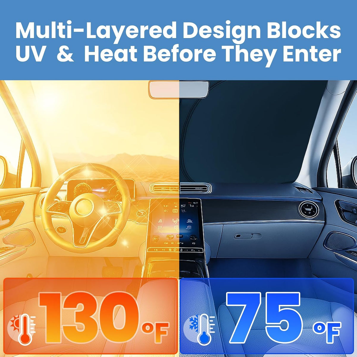 Magnelex Windshield Sun Shade for Dodge RAM 1500 2019-2023 2024 2025 2026, Foldable Car Window Sunshade, Heat & UV Visor Cover, Reflective Front Shades Accessories - Colors A