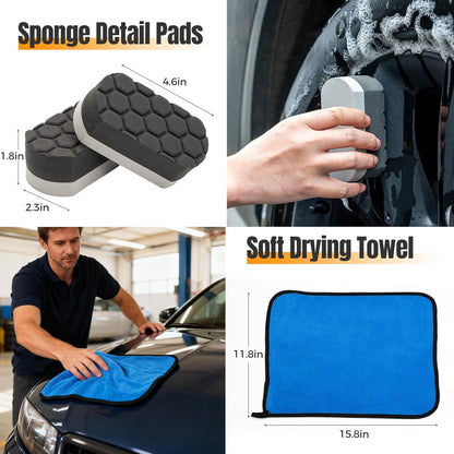 9Pcs Car Wheel Brush kit, Tire Brush, Microfiber Flat Wheel Cleaner Brush, Soft-bristled Rim Cleaner Brush, Tire Shine Applicator, Detailing Brushes, Detailing Pads, Scratch-Free Car Drying Towel
