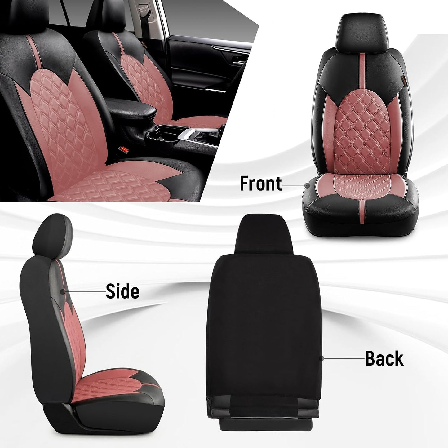 CAROMOP Luxury PU Leather Car Seat Covers Full Set-Waterproof Seat Protectors with Split Bench Seat Covers for Cars-Universal Cars Interior Covers for Sedans, SUVs, Pick-up Trucks(Gray/Gray Line)