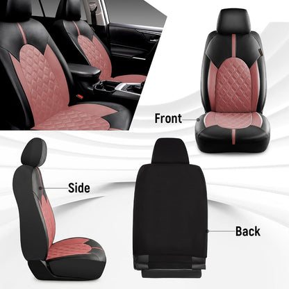 CAROMOP Luxury PU Leather Car Seat Covers Full Set-Waterproof Seat Protectors with Split Bench Seat Covers for Cars-Universal Cars Interior Covers for Sedans, SUVs, Pick-up Trucks(Gray/Gray Line)