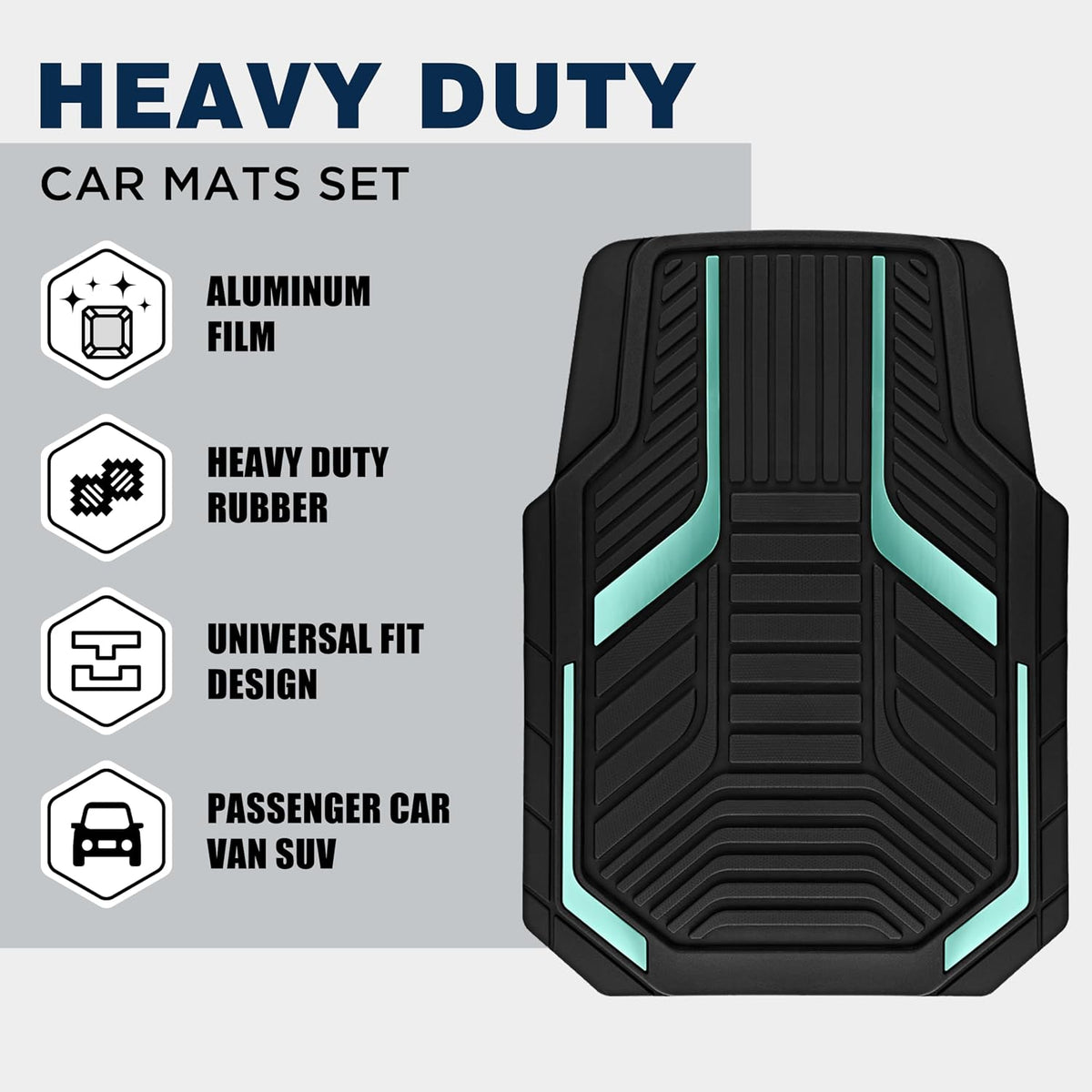 PIC AUTO Heavy Duty Rubber Floor Mats, Purple Aluminum Film Car Mats Set, Front and Rear Car Mats with Anti-Slip Backing, All Weather Protection, Trim-to-Fit for Automotive SUV, Sedan, Van