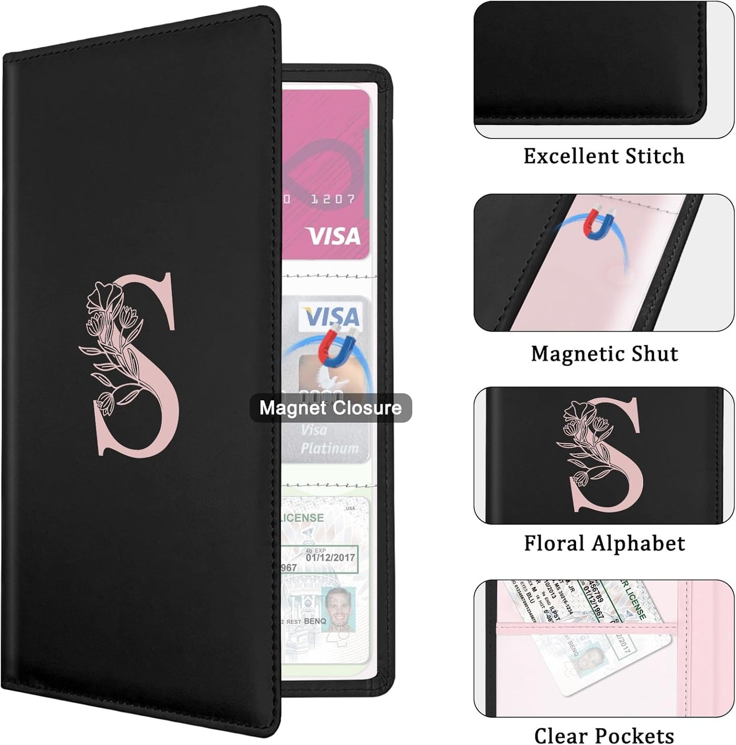 Letter Car Registration and Insurance Holder, with Magnetic Closure for License, Cards and Documents,Vehicle Glove Box Car Organizer, Interior Car Accessories for Women Men (M)