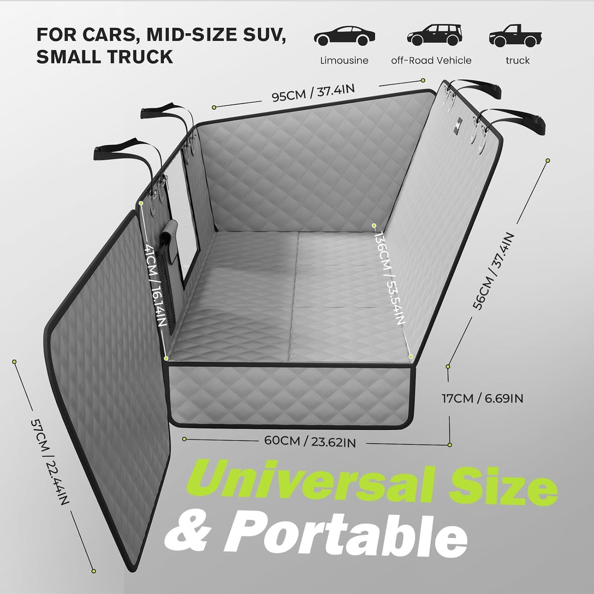 Dog Car Seat Cover for Back Seat, Waterproof Leather Fabric Back Seat Extender for dogs 52.4 * 24.4in, Foldable in The Car, Hard PVC Panels Bottom Support to 330 lbs, for Cars/Mid-Size SUV/Small Truck