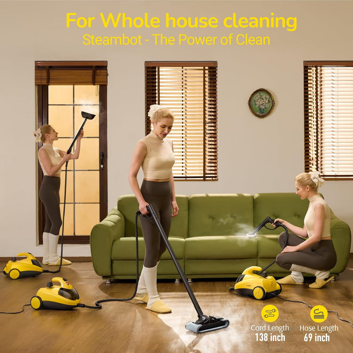 STEAMBOT® Heavy Duty Steam Cleaner with 2L Large Water Tank, 28-in-1 Multipurpose steam cleaner for home, High Temperature Deep Cleaning for Grout, Floor, Tile, Oven, Car, Window&Kitchen，no chemical