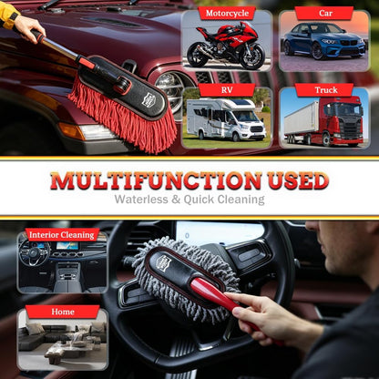 Car Duster Exterior Scratch Free,Car Dust Brush with Extendable Telescoping Handle to Remove Dust Pollen,Duster for Car,Truck,RV and Motorcycle,Large Auto Mop Duster Head, Wax Cotton Hair