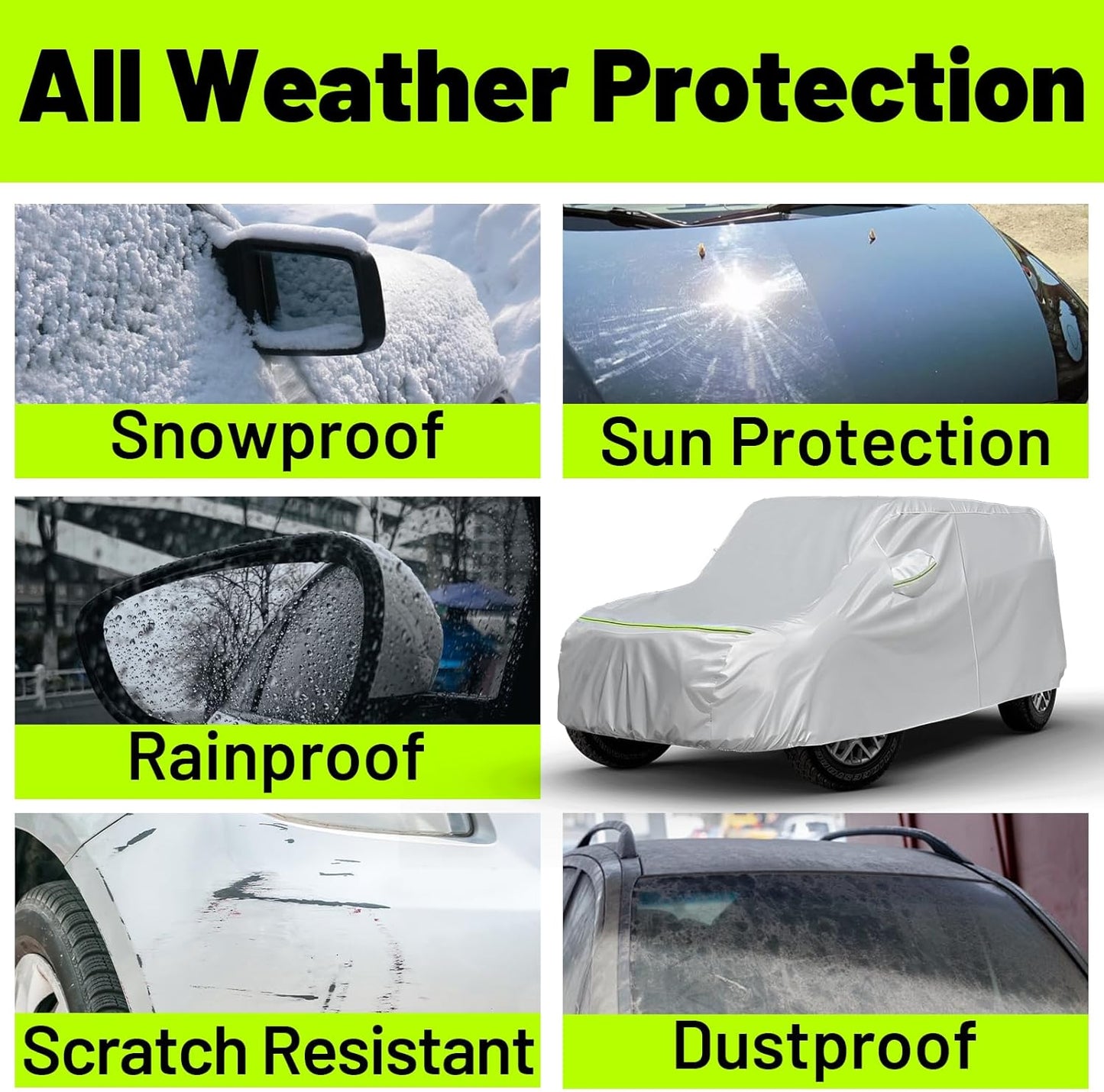 Favoto SUV Car Cover Waterproof All Weather 6 Layers Heavy Duty Car Cover for Automobiles Rain Sun Snow UV Protection with Inner Cotton Car Cover Outdoor Universal Fit for SUV (188-198 inch) Silver