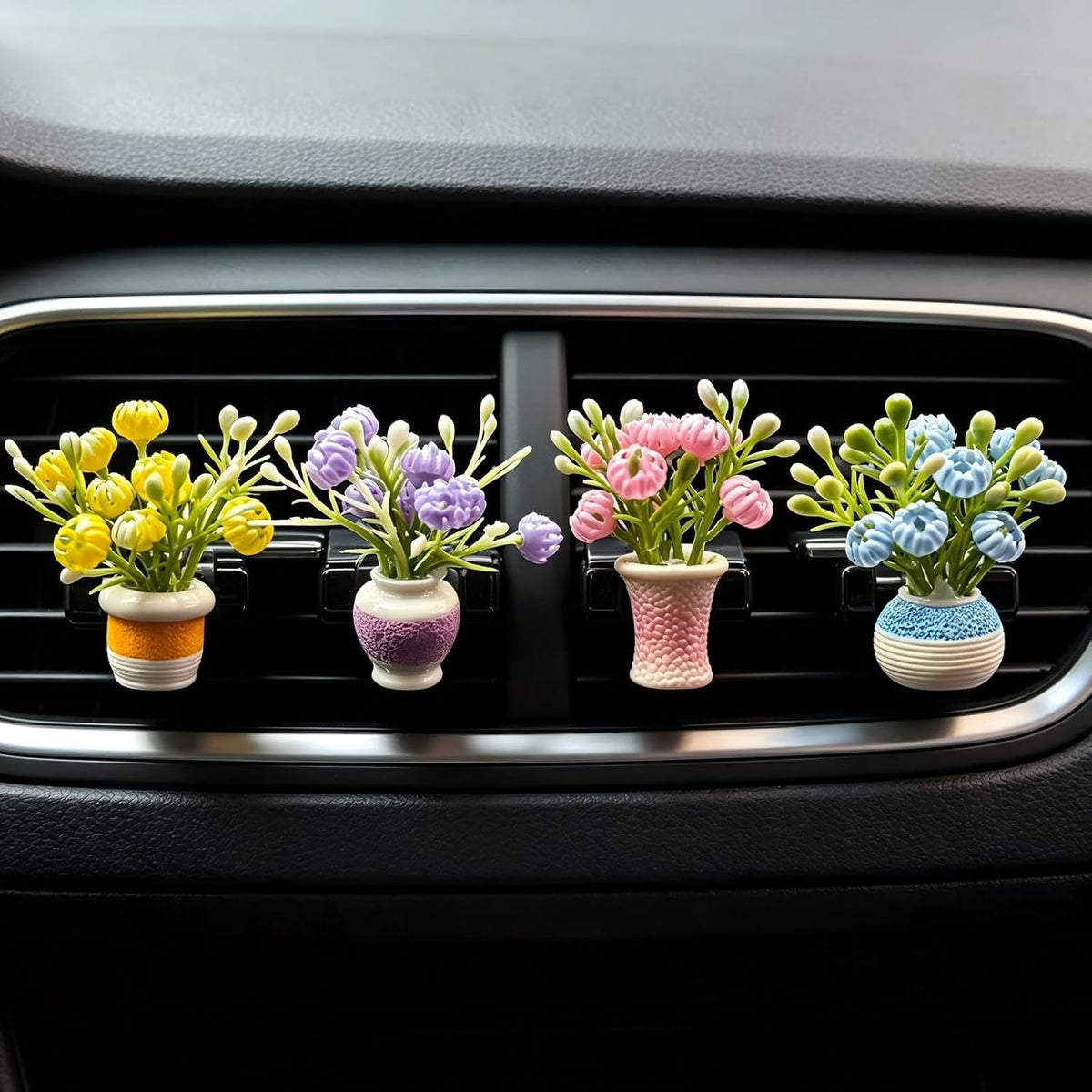 Set of 4 Cute Flower Bouquet Car Air Freshener Vent Clips, Mini Artificial Flowers for Car Air Vent Decoration, Auto Interior Dashboard Ornament Accessories