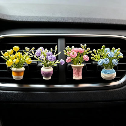 Set of 4 Cute Flower Bouquet Car Air Freshener Vent Clips, Mini Artificial Flowers for Car Air Vent Decoration, Auto Interior Dashboard Ornament Accessories
