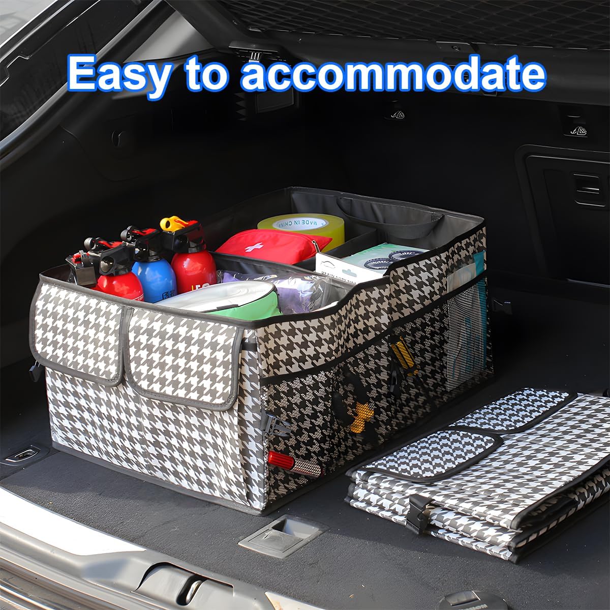 Mandark Car Trunk Organizer, Collapsible Multi Compartment Vehicle Storage Box, Waterproof Adjustable Automotive Organization Container Accessories, Universal for SUV, Sedan, Truck (Black)