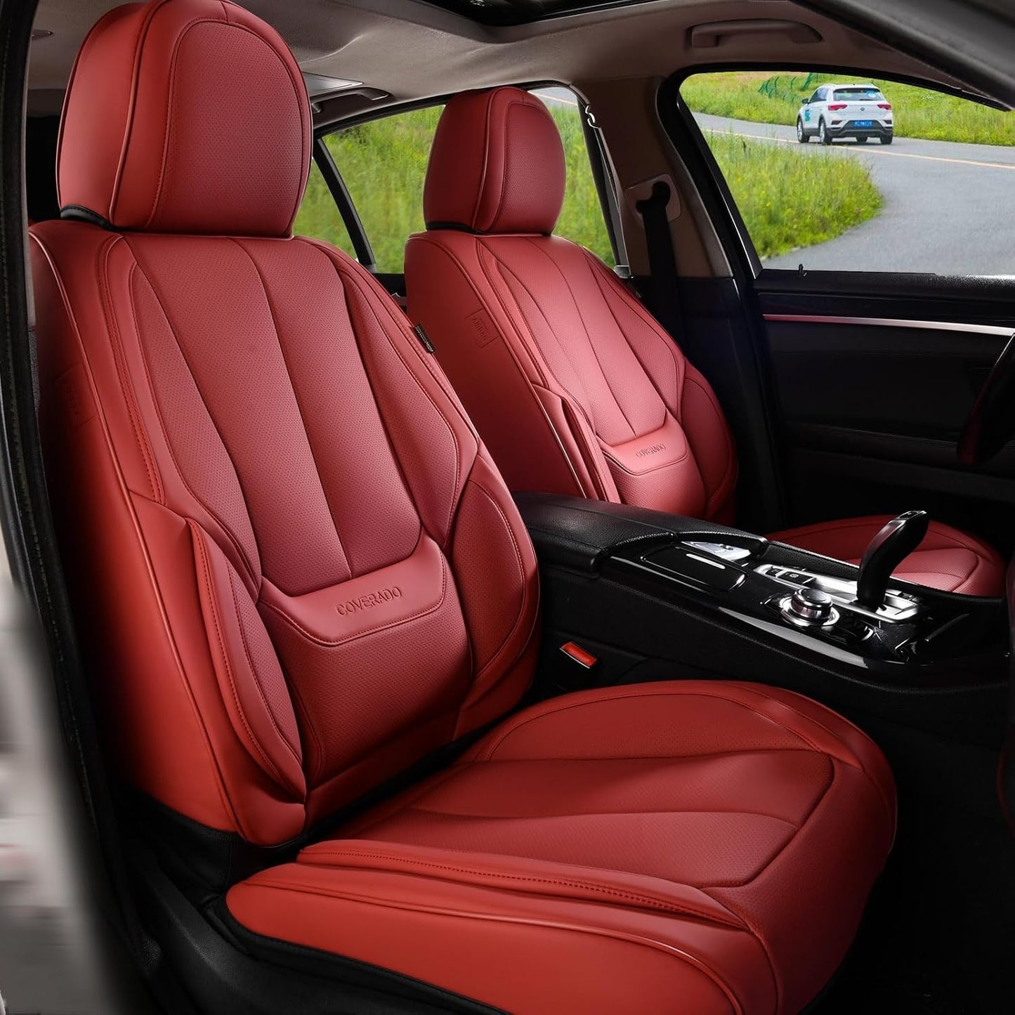 Coverado Seat Covers Full Set, Black Seat Covers for Cars 5 Seats, Car Seat Protector, Waterproof Nappa Leather Car Seat Cushion, Front and Rear Car Seat Cover Fit for Most Sedans SUV Pick-up Truck - Colors A