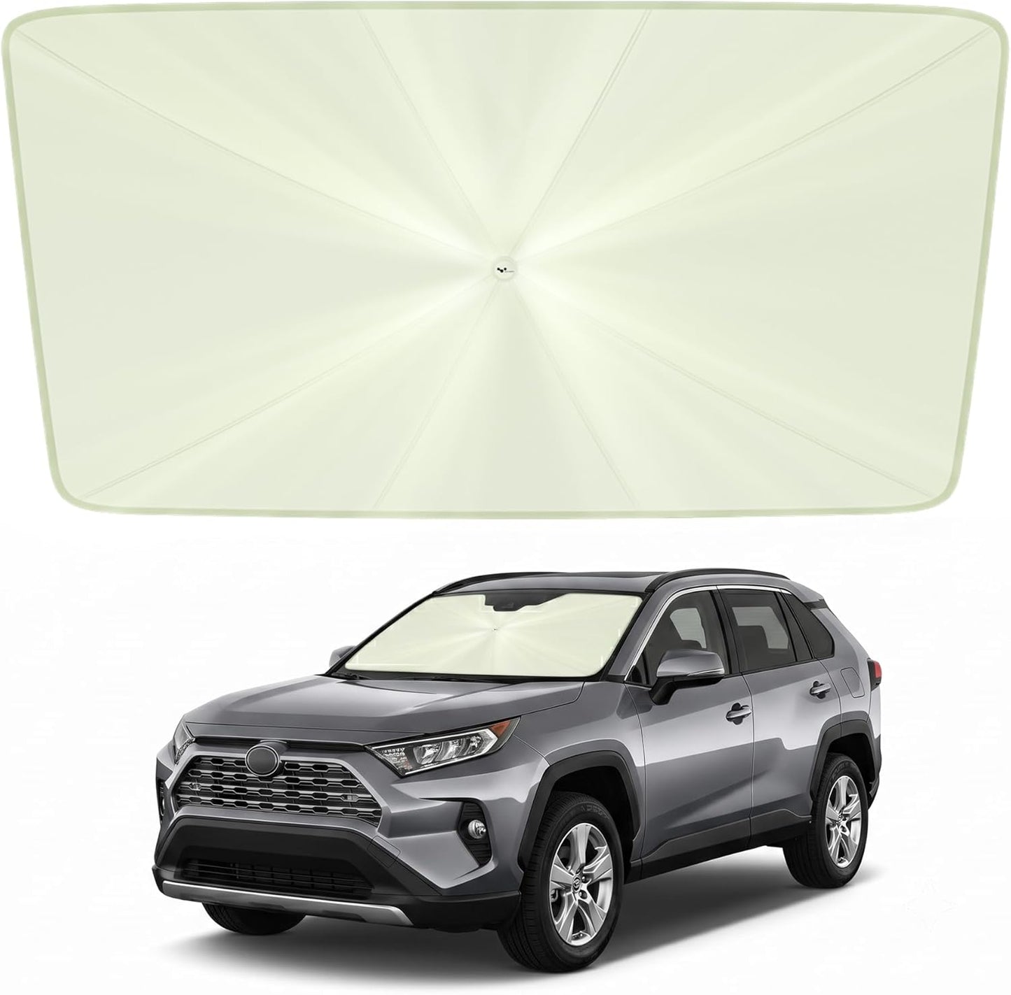 helloleiboo Car Windshield Sun Shade Umbrella 57" x 32", Windshield Sun Shade Foldable with 5-Layer Thickened Vinyl Coating Reflective Heat & UV Protection Fits Most Sedans & Compact SUVs