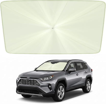 helloleiboo Car Windshield Sun Shade Umbrella 57" x 32", Windshield Sun Shade Foldable with 5-Layer Thickened Vinyl Coating Reflective Heat & UV Protection Fits Most Sedans & Compact SUVs